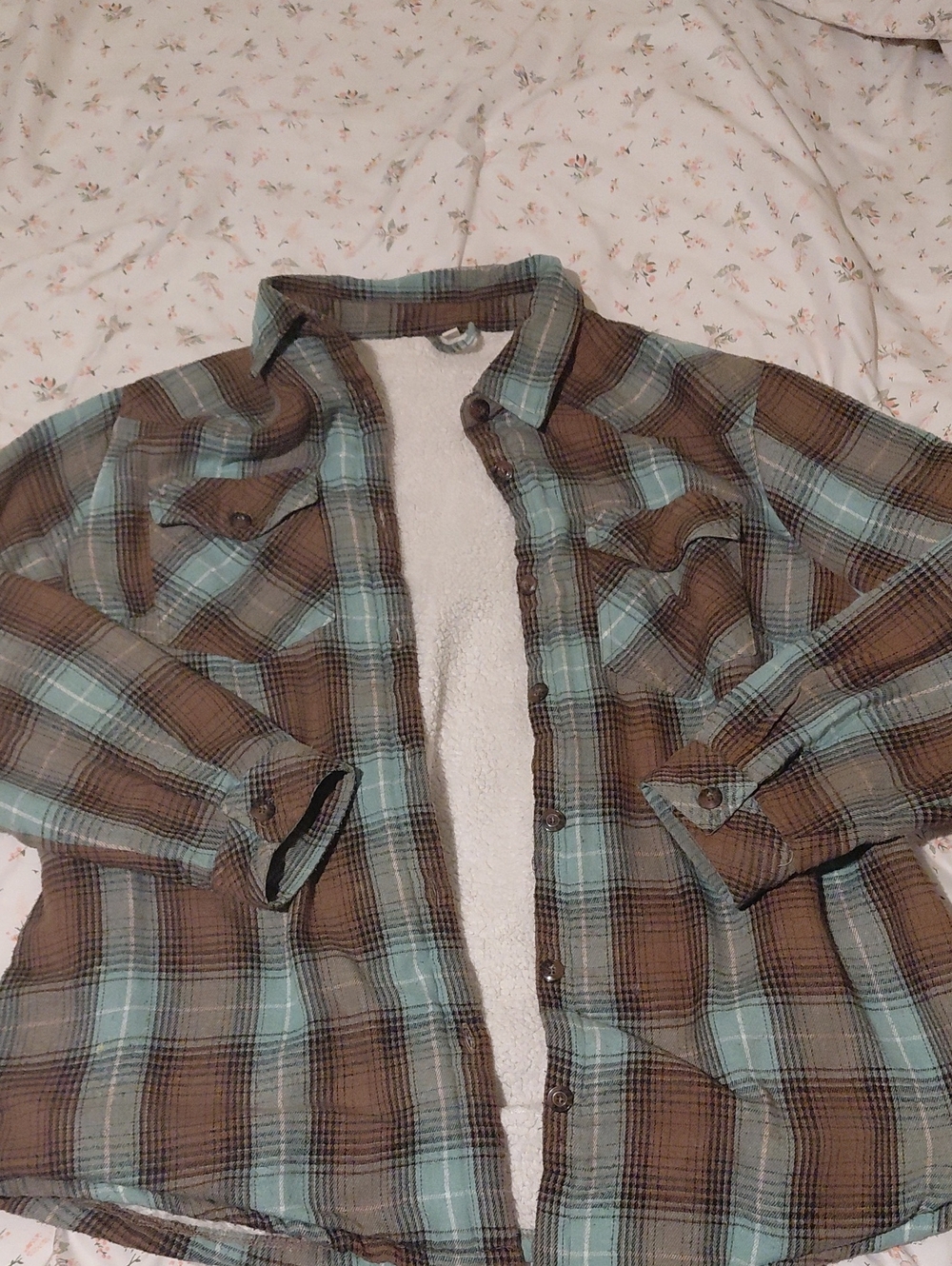 Sherpa-Lined Plaid Utility Jacket - Brown & Teal